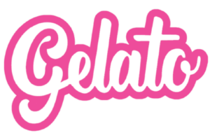 The word "Gelato" is written in a bold, pink and white cursive font with a thick outline. Gelato-Logopng