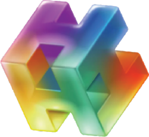 A colorful, translucent, interlocking geometric shape with a gradient effect, featuring hexagonal and rectangular elements. Highatus-Logopng