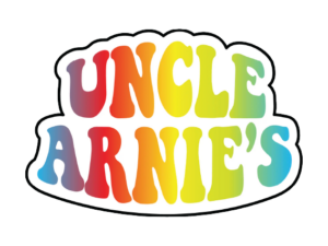 The text "UNCLE ARNIE'S" is displayed in bold, rounded, retro-style letters with a gradient rainbow color effect on a white background. Uncle-Arniespng