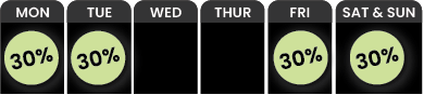 A weekly chart shows a 30% chance on Monday, Tuesday, Friday, Saturday and Sunday, with no data for Wednesday and Thursday. 30-Off-Friday-through-Tuesday-e1744305670447png