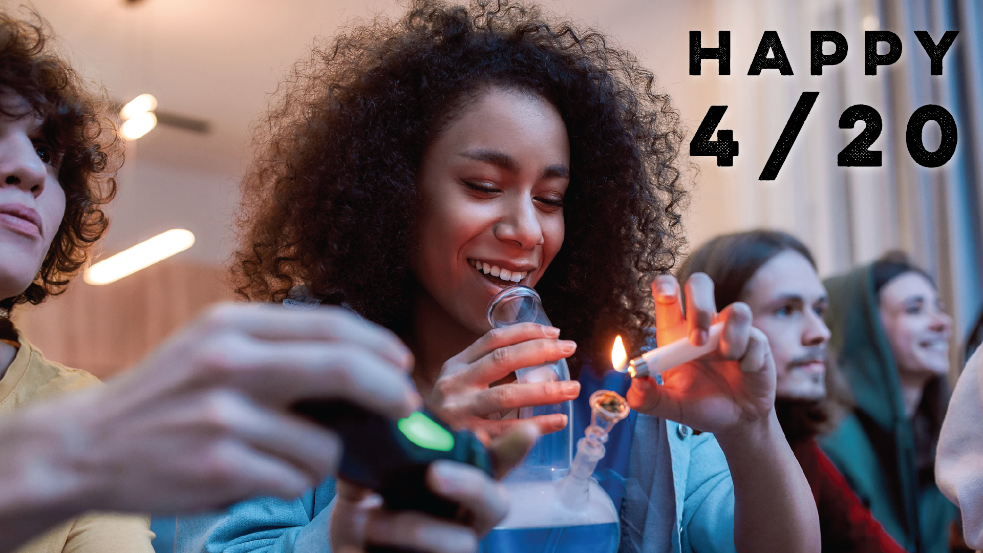 Overjoyed smoker lighting a bong on 4/20 April 15 Blog Image