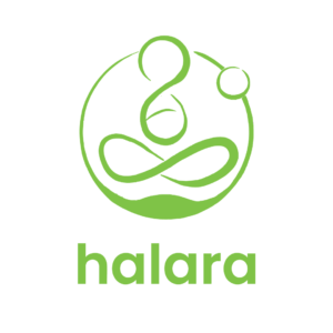 Green abstract logo resembling a person in a meditative pose inside a circle, with the word "halara" written below in lowercase letters. Halara-Website-Logos_HALARA-GREEN-LOGOpng