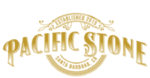 Gold Pacific Stone logo with decorative text, reading "Established 2015 Pacific Stone Santa Barbara, CA" on a white background. Pacific-Stonepng
