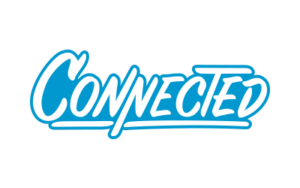 The word "Connected" is written in bold, blue, cursive letters with a blue underline on a transparent background. connected-fairifledpng