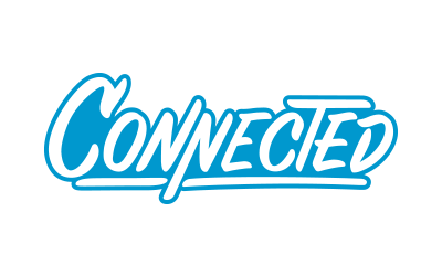 The word "Connected" is written in bold, blue, cursive letters with a blue underline on a transparent background. connected-fairifledpng