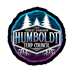 A circular logo with two pine trees, the words "Highest Standards Humboldt Terp Council," and stylized roots on a gradient blue and purple background. htc-og-imagepng