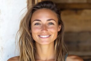  portrait of an average photo of a 26 year Spanish old girl with sleek blonde hair