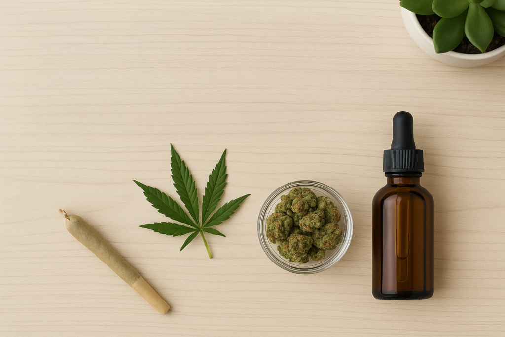 Cannabis Products on a Home Wood Table